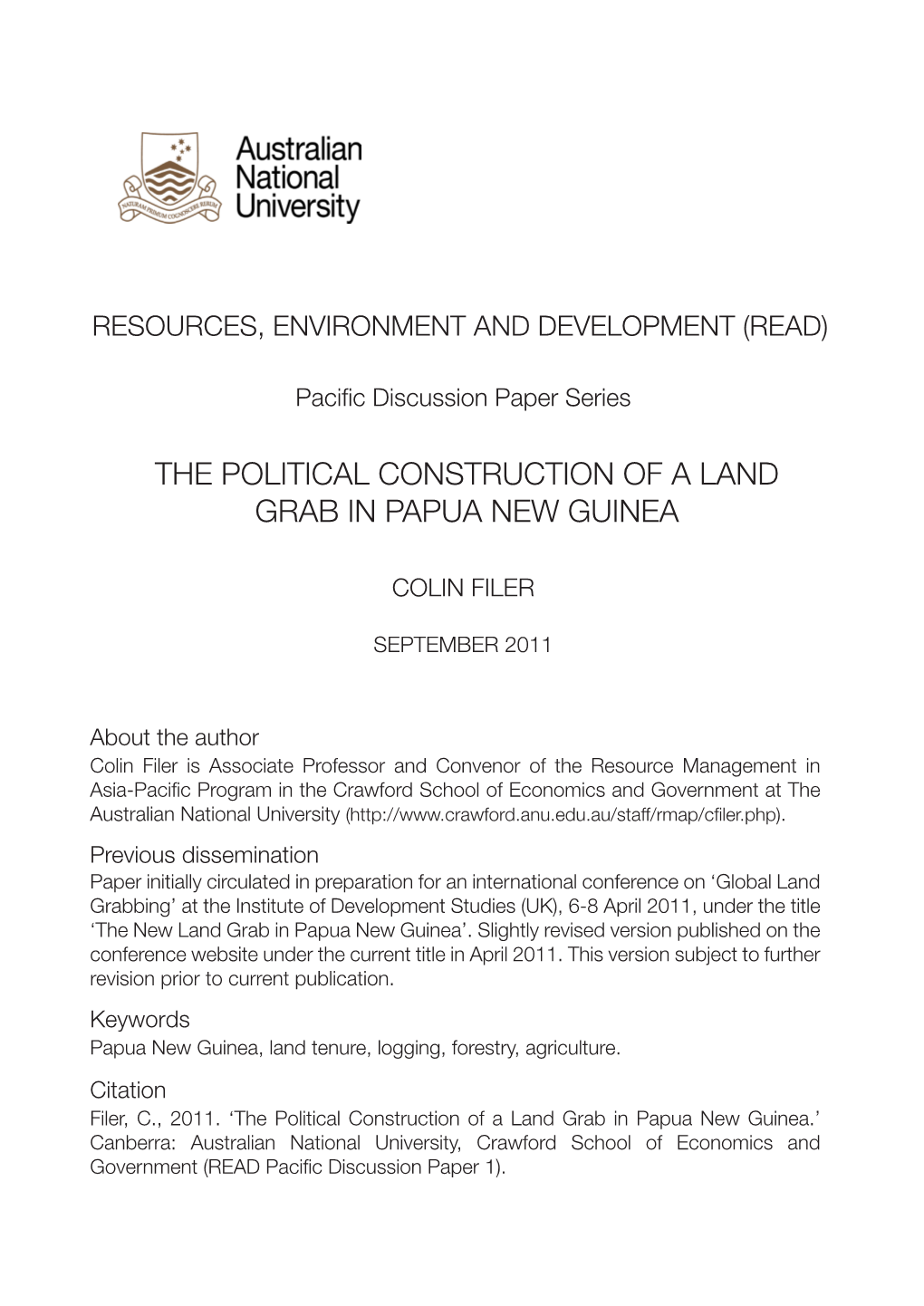 The Political Construction of a Land Grab in Papua New Guinea