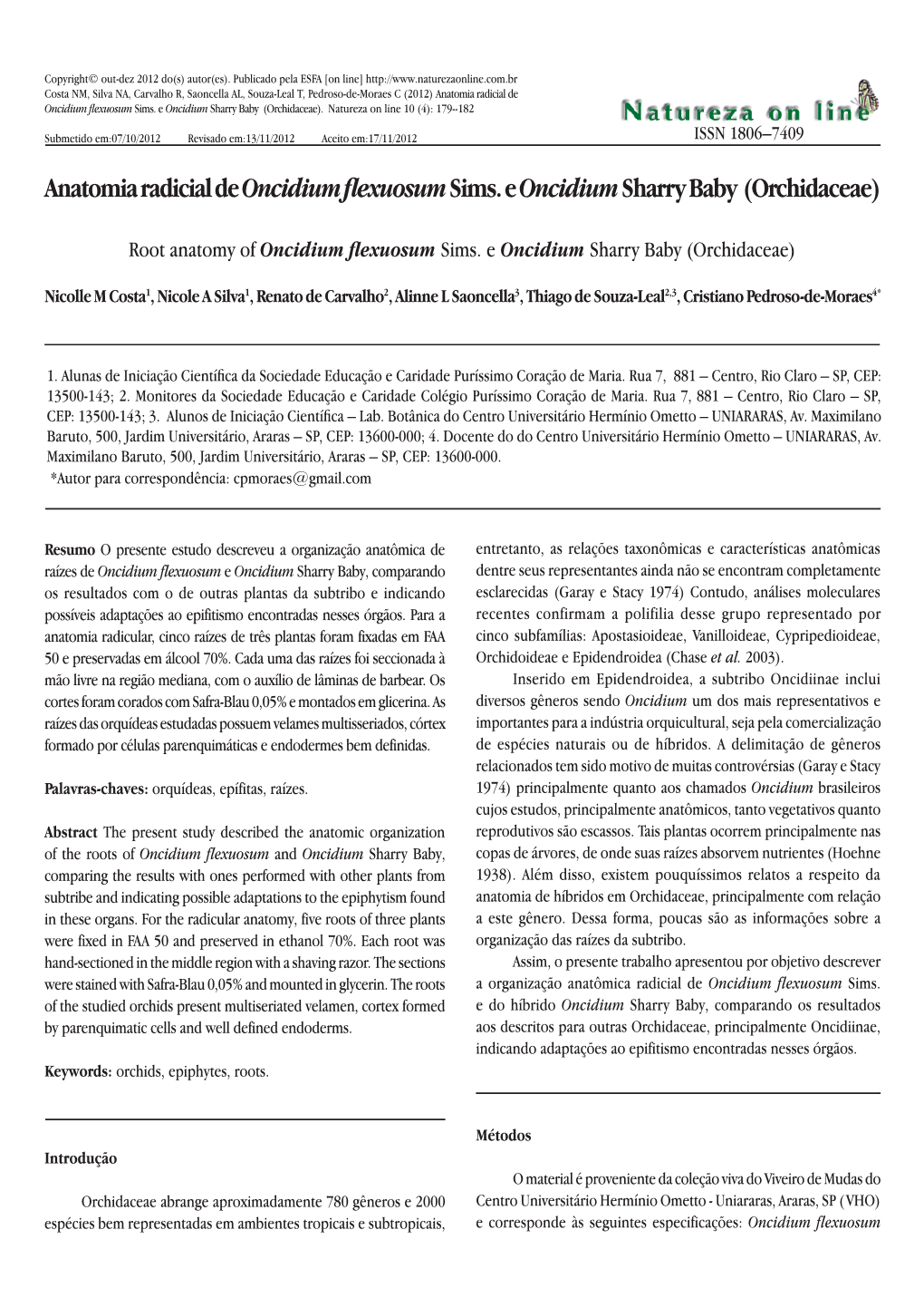 Anatomia Radicial De Oncidium Flexuosum Sims