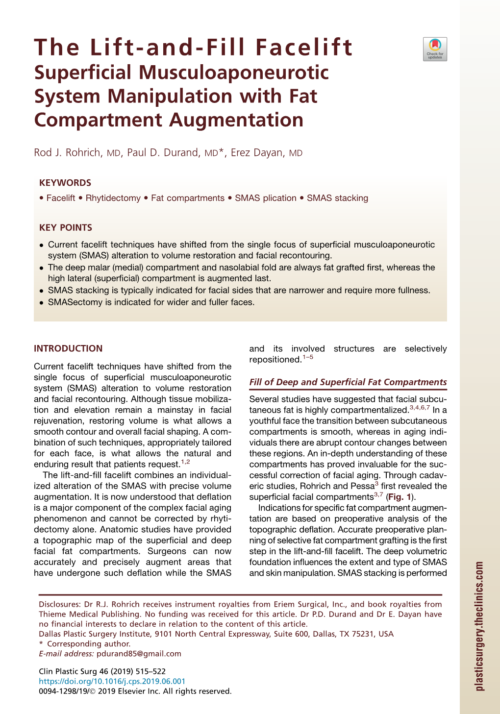 The Lift-And-Fill Facelift Superficial Musculoaponeurotic System Manipulation with Fat Compartment Augmentation