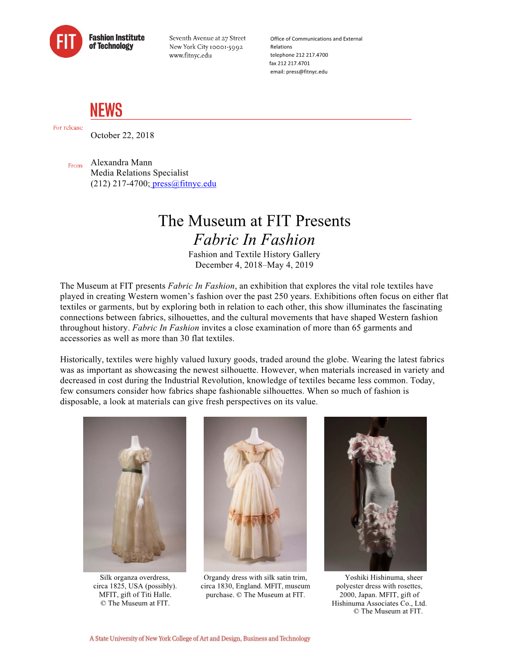 Fabric in Fashion Press Release