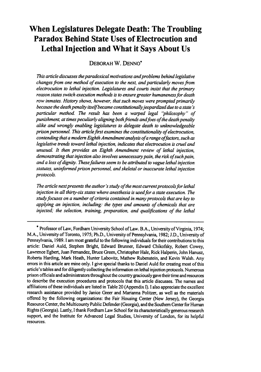 When Legislatures Delegate Death: the Troubling Paradox Behind State Uses of Electocution and Lethal Injection and What It Says