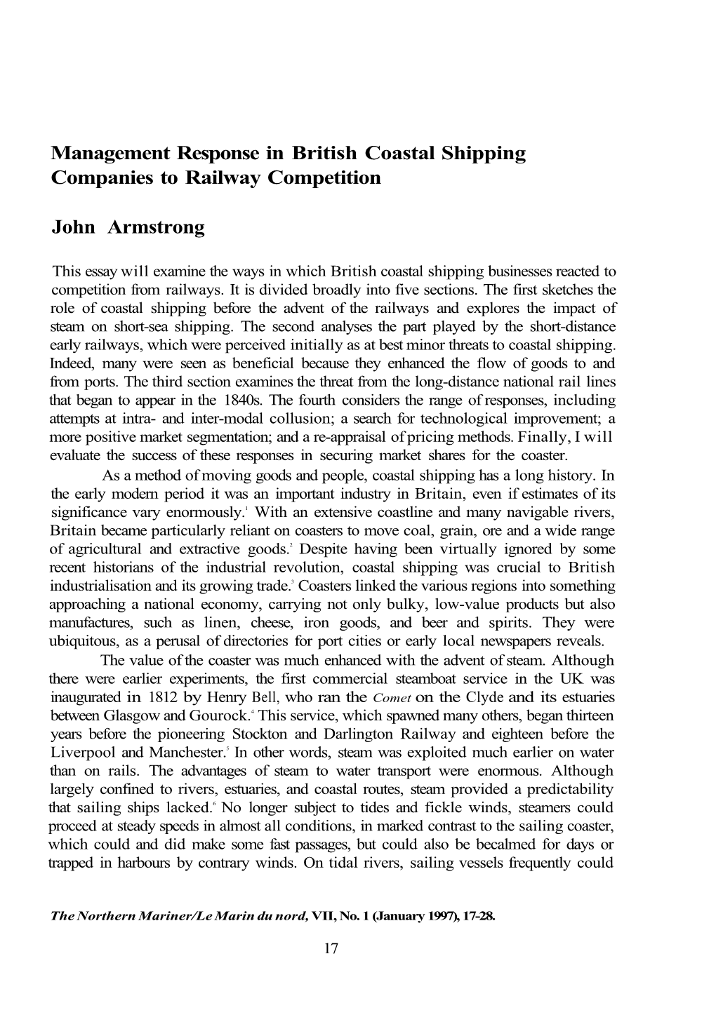 Management Response in British Coastal Shipping Companies to Railway Competition