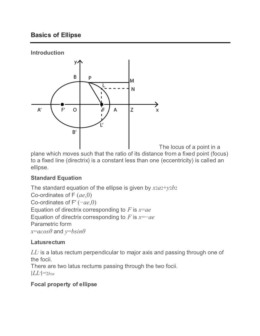 Basics of Ellipse X=Acosθ and Y=Bsinθ