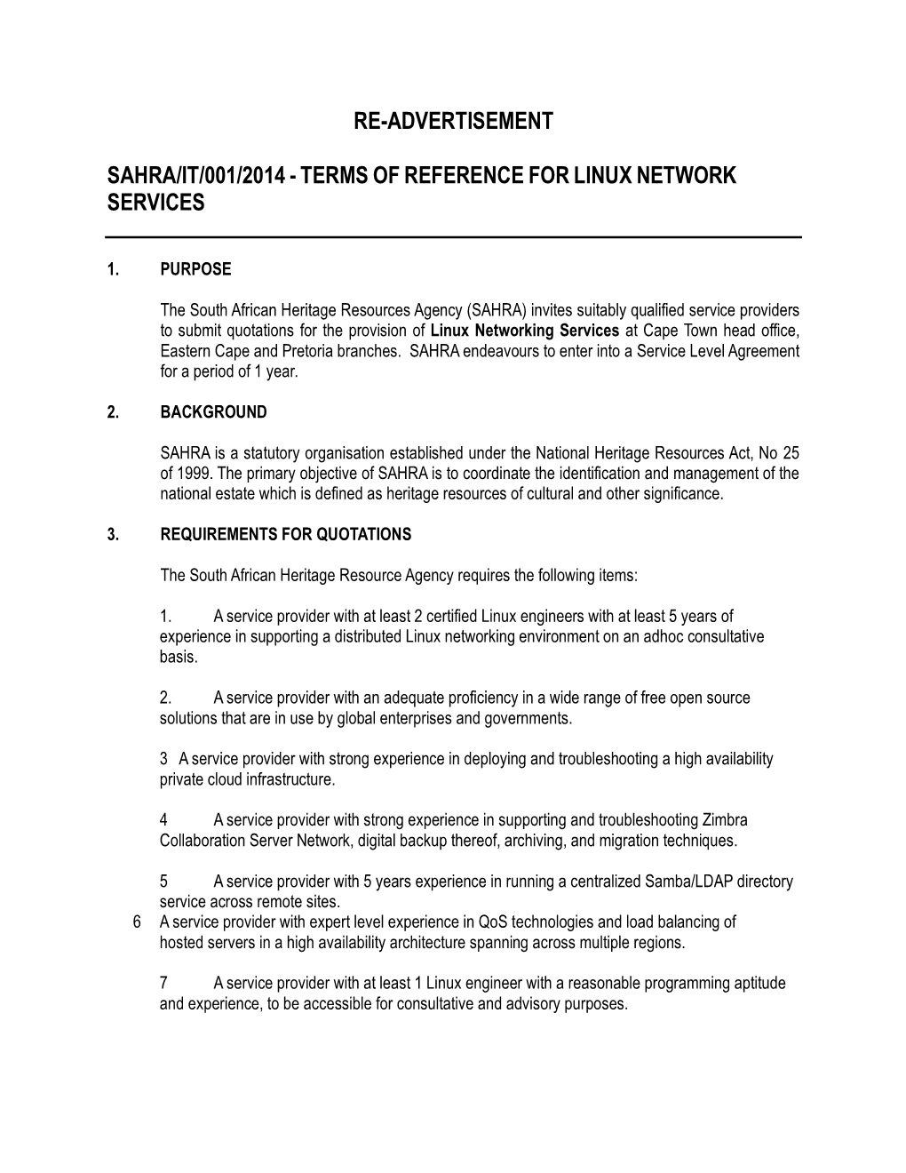 Terms Ofreference Forlinux Network Services