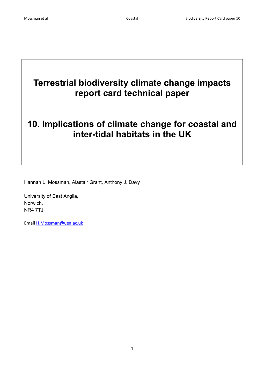 Terrestrial Biodiversity Climate Change Impacts Report Card Technical Paper