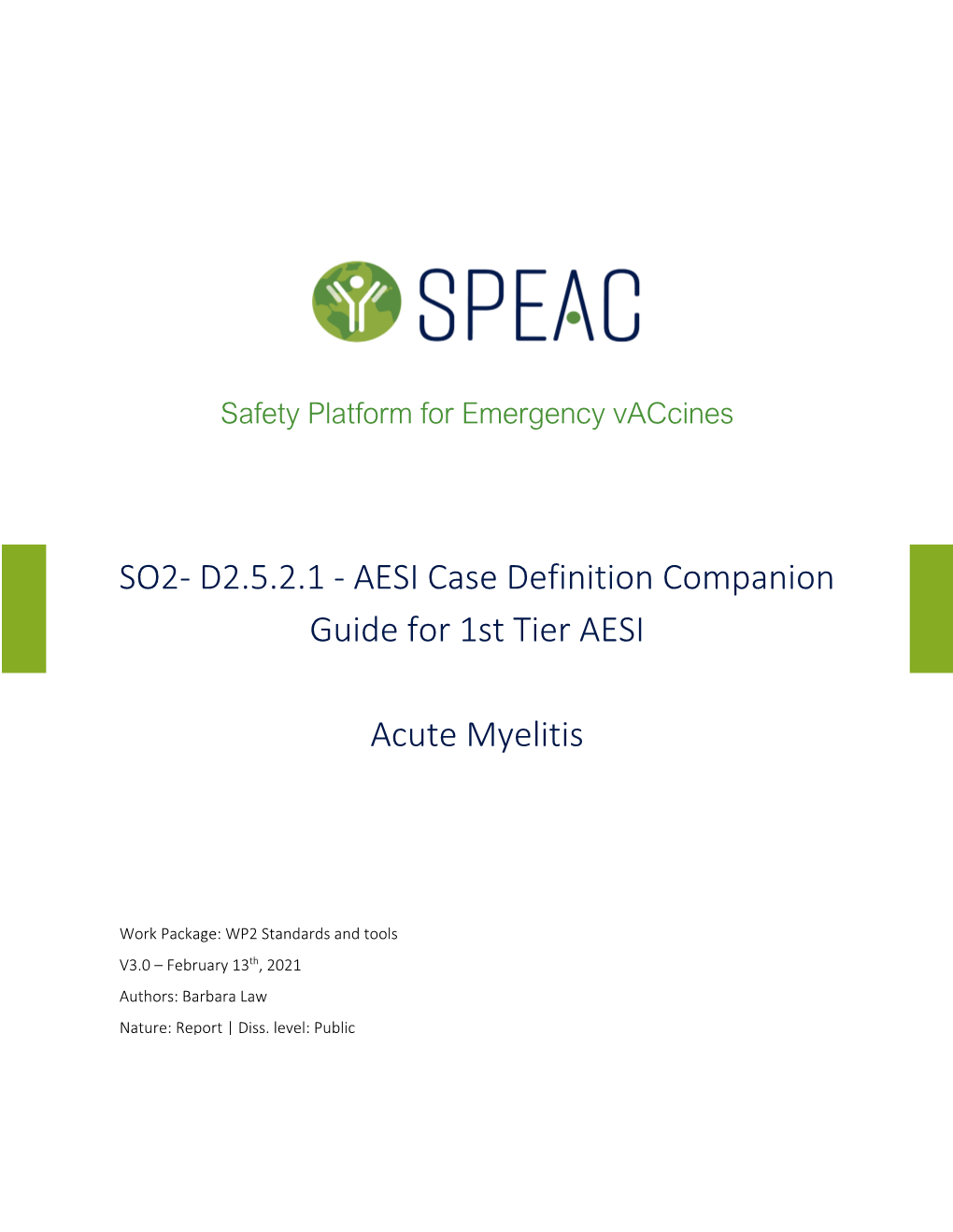 AESI Case Definition Companion Guide for 1St Tier AESI Acute Myelitis