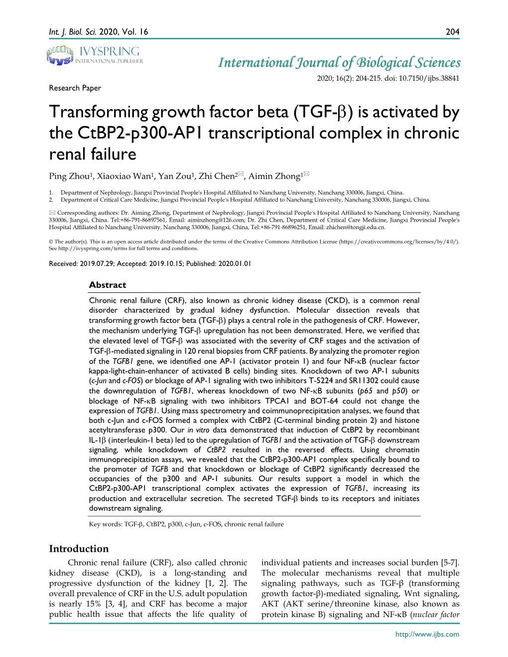 Transforming Growth Factor Beta (TGF-Β) Is Activated by the Ctbp2-P300