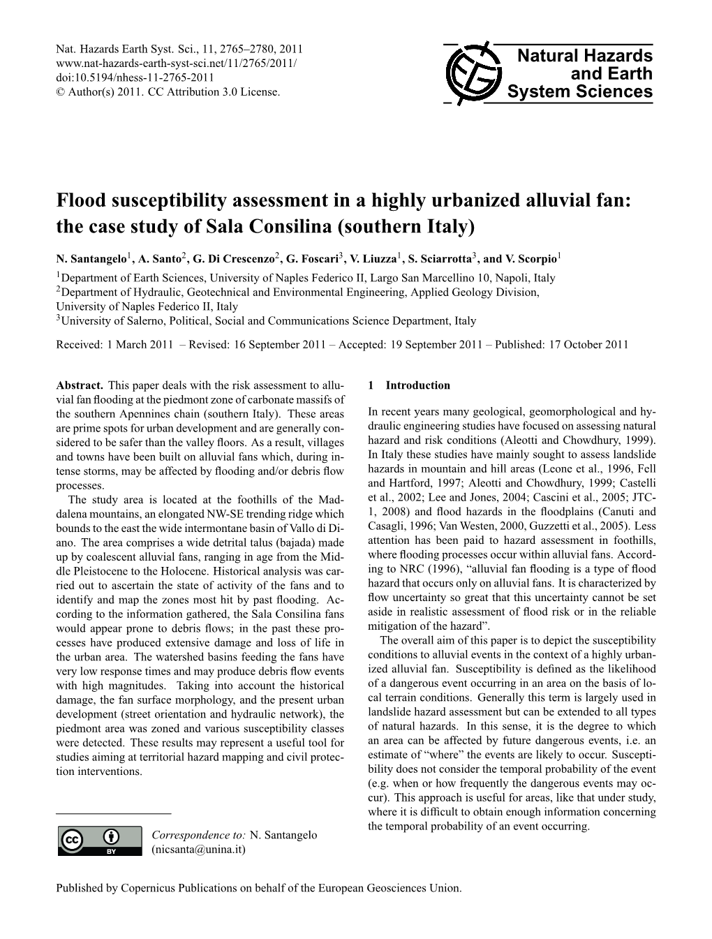 Flood Susceptibility Assessment in a Highly Urbanized Alluvial Fan: the Case Study of Sala Consilina (Southern Italy)