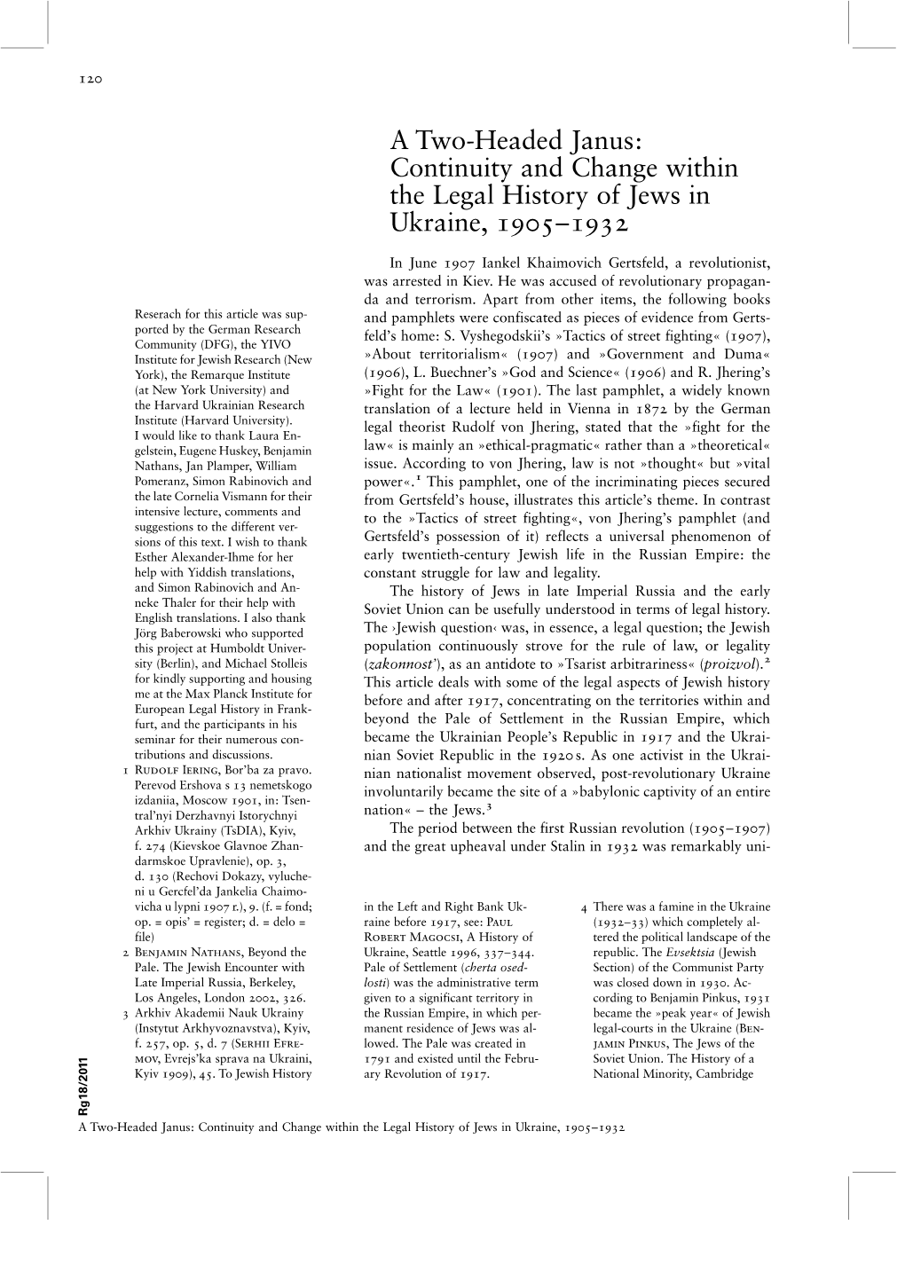 A Two-Headed Janus: Continuity and Change Within the Legal History of Jews in Ukraine, 1905–1932