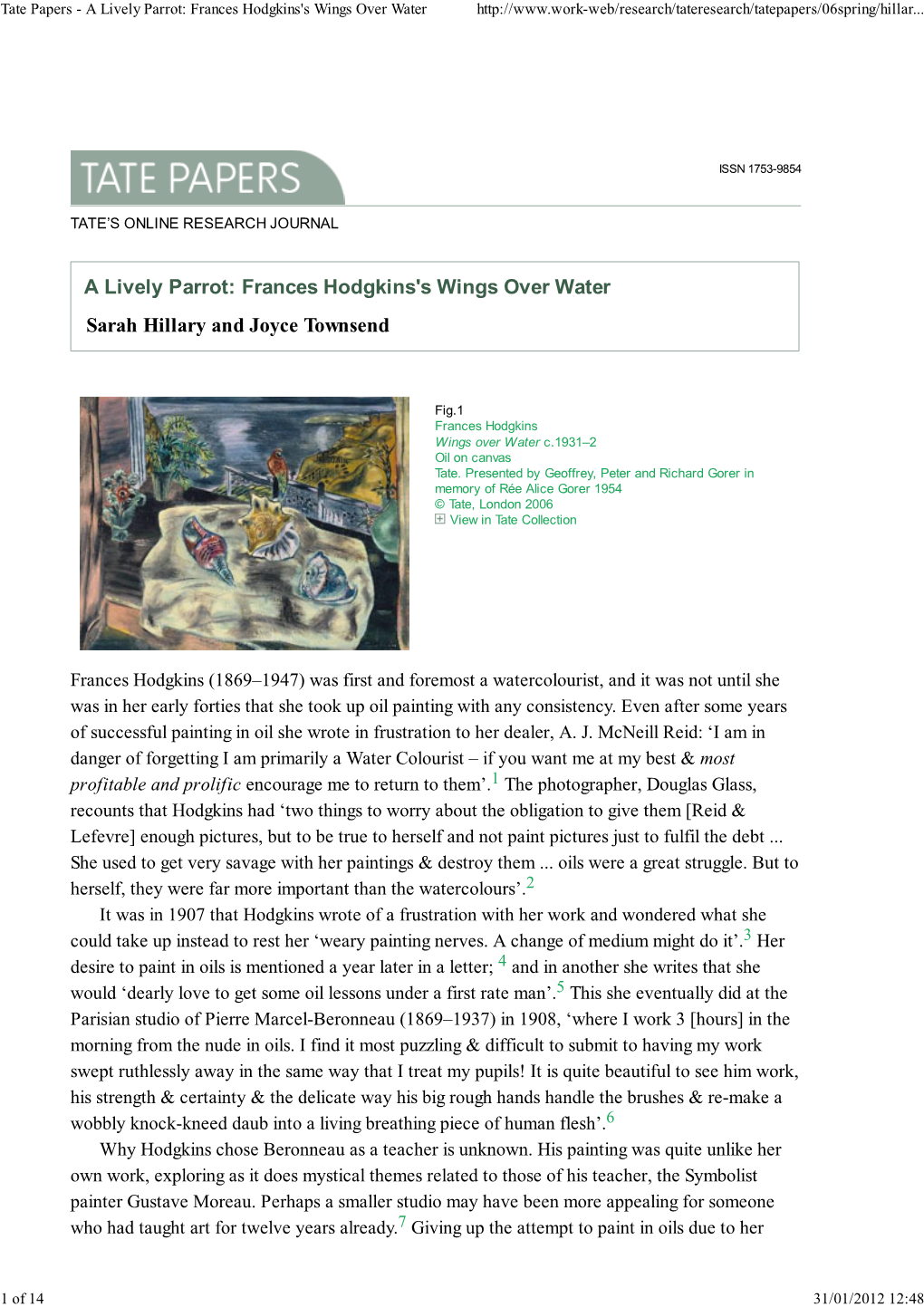 Tate Papers - a Lively Parrot: Frances Hodgkins's Wings Over Water
