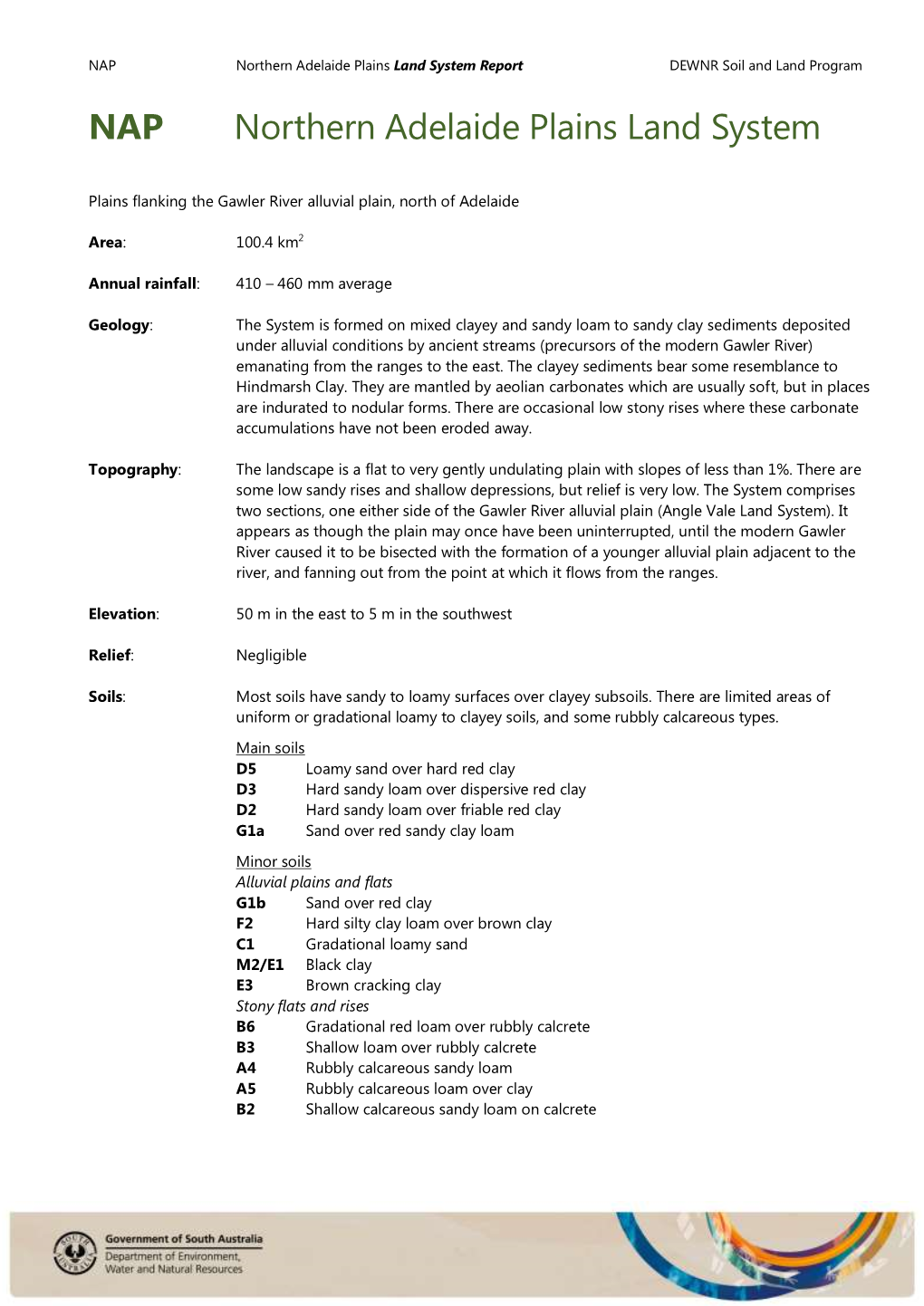 NAP Northern Adelaide Plains Land System Report DEWNR Soil and Land Program