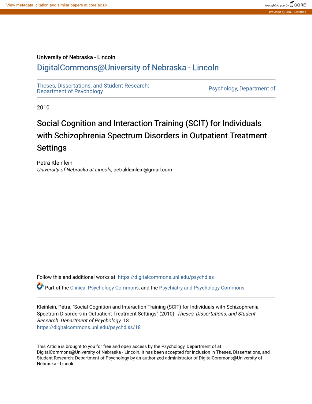 Social Cognition and Interaction Training (SCIT) for Individuals with Schizophrenia Spectrum Disorders in Outpatient Treatment Settings