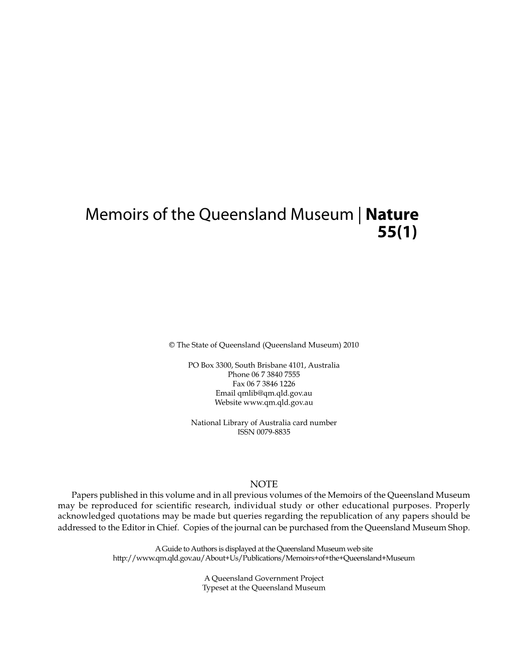 Memoirs of the Queensland Museum | Nature 55(1)