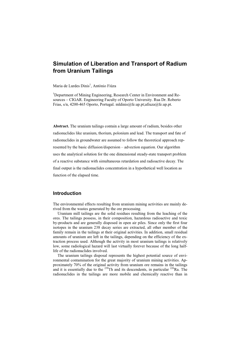 Simulation of Liberattion and Transport of Radium from Uranium