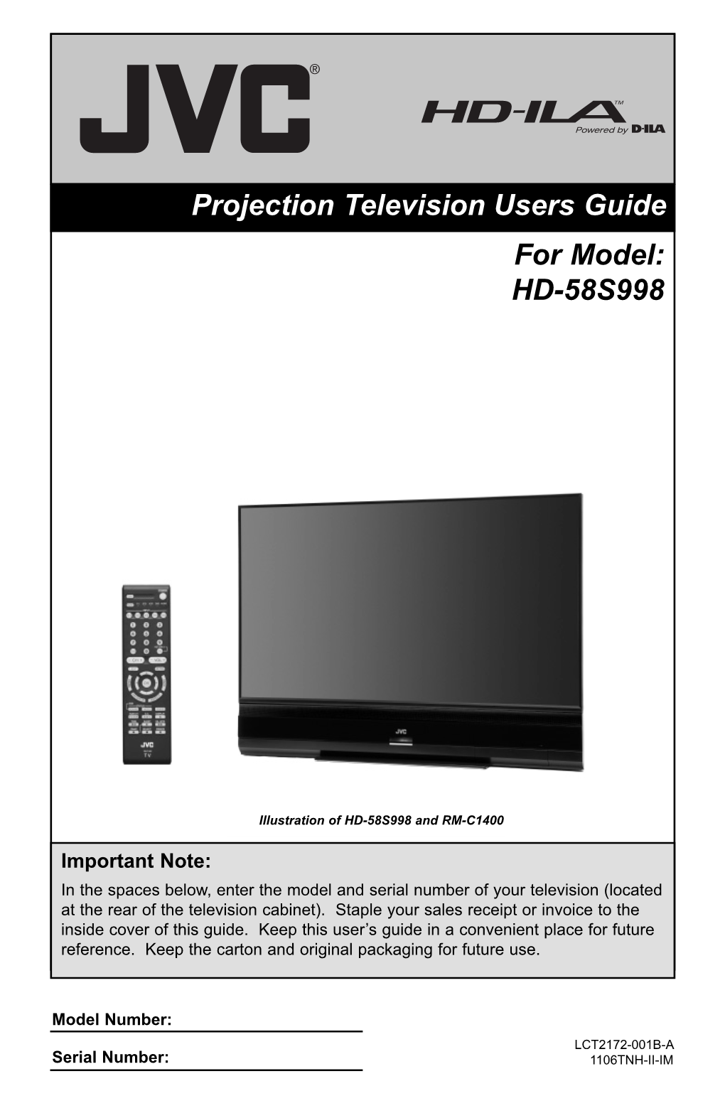 HD-58S998 Projection Television Users Guide