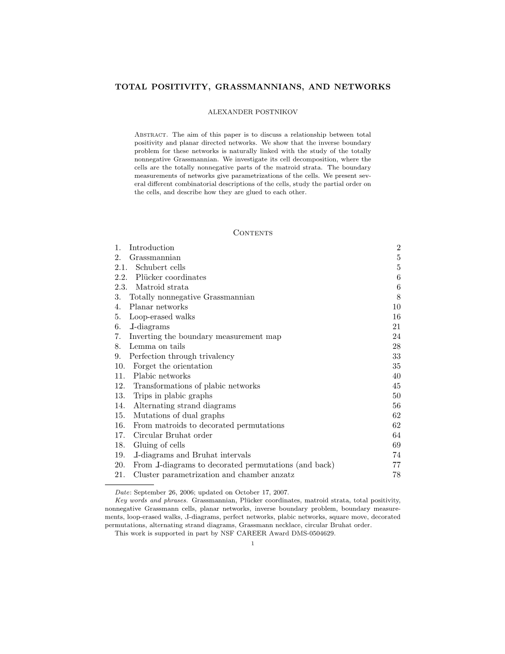 Total Positivity, Grassmannians, and Networks