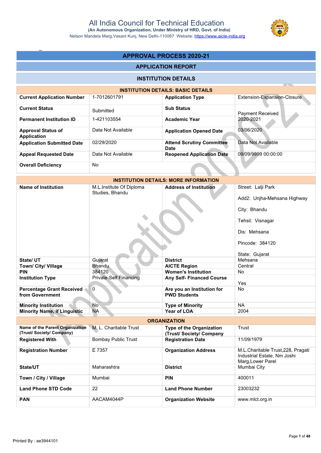 India Council for Technical Education (An Autonomous Organization, Under Ministry of HRD, Govt