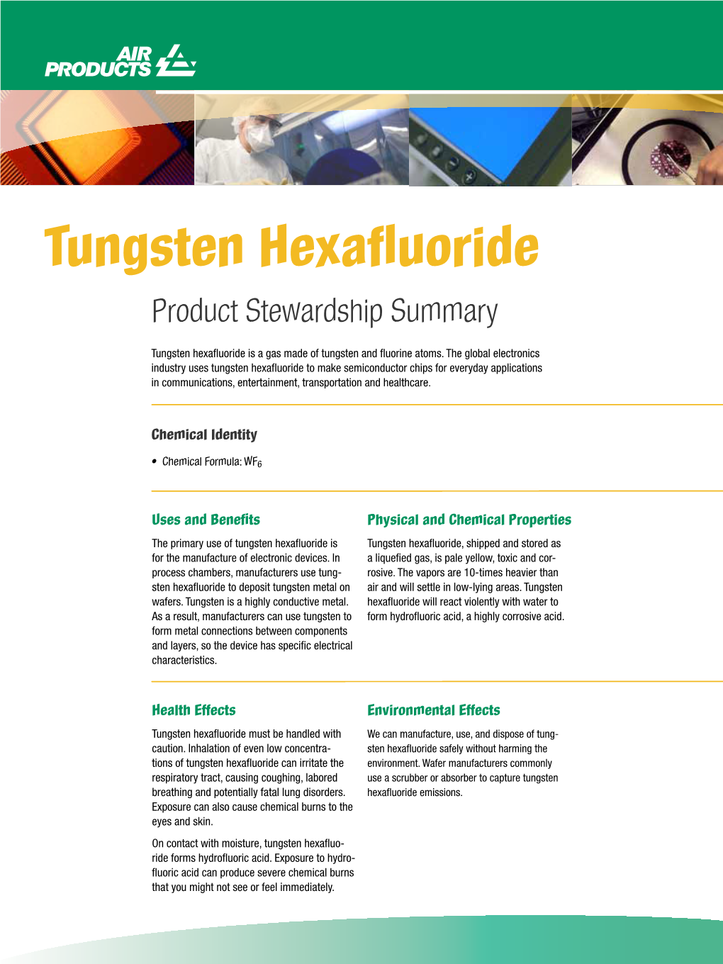 Tungsten Hexafluoride Product Stewardship Summary