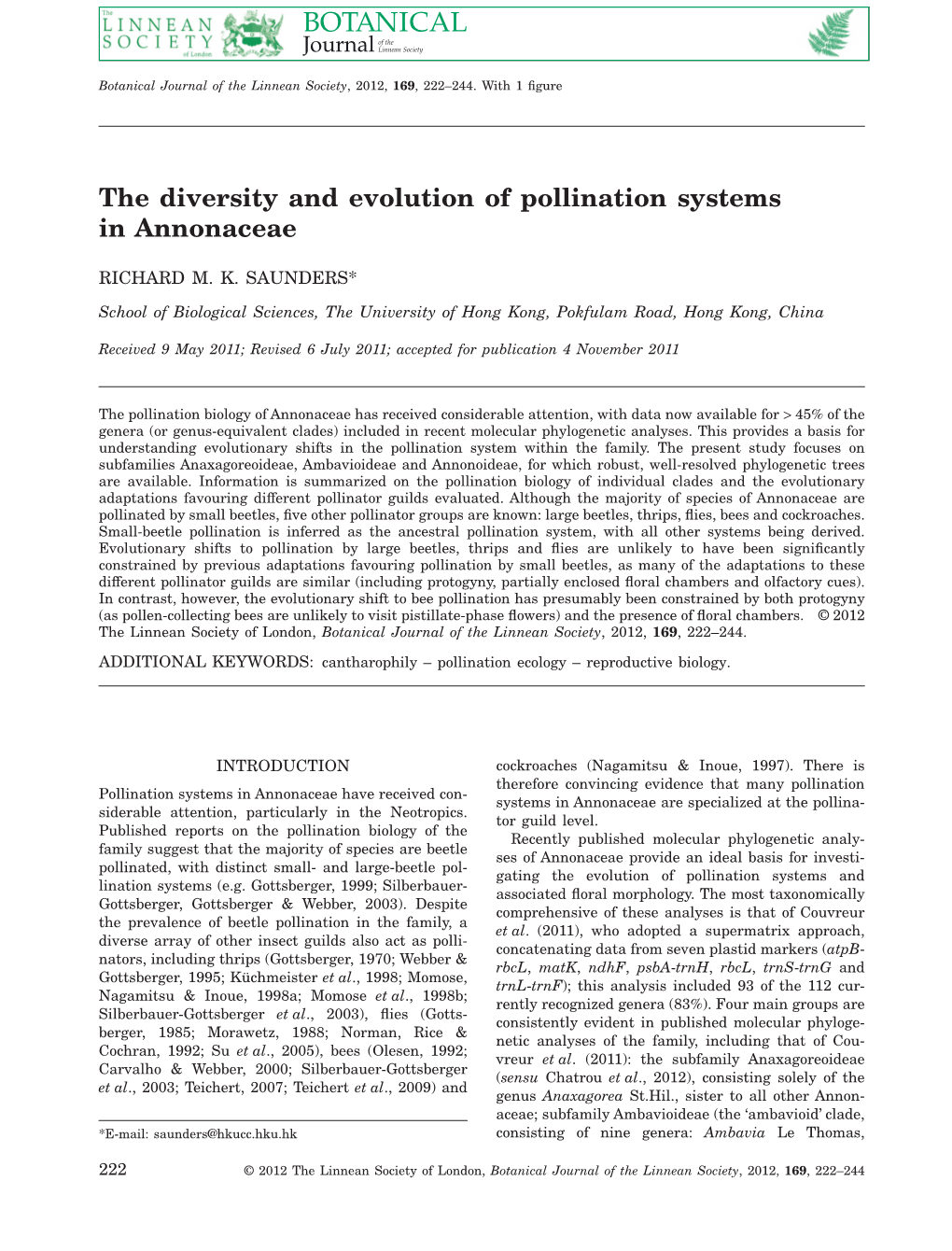 The Diversity and Evolution of Pollination Systems in Annonaceae