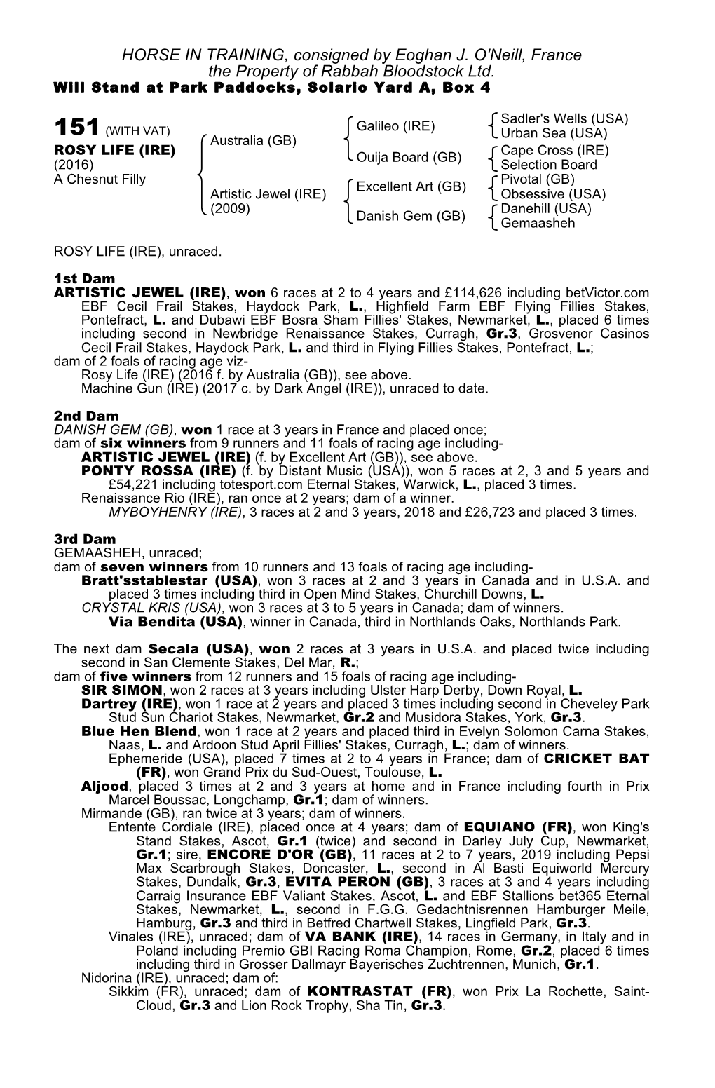 HORSE in TRAINING, Consigned by Eoghan J. O'neill, France the Property of Rabbah Bloodstock Ltd