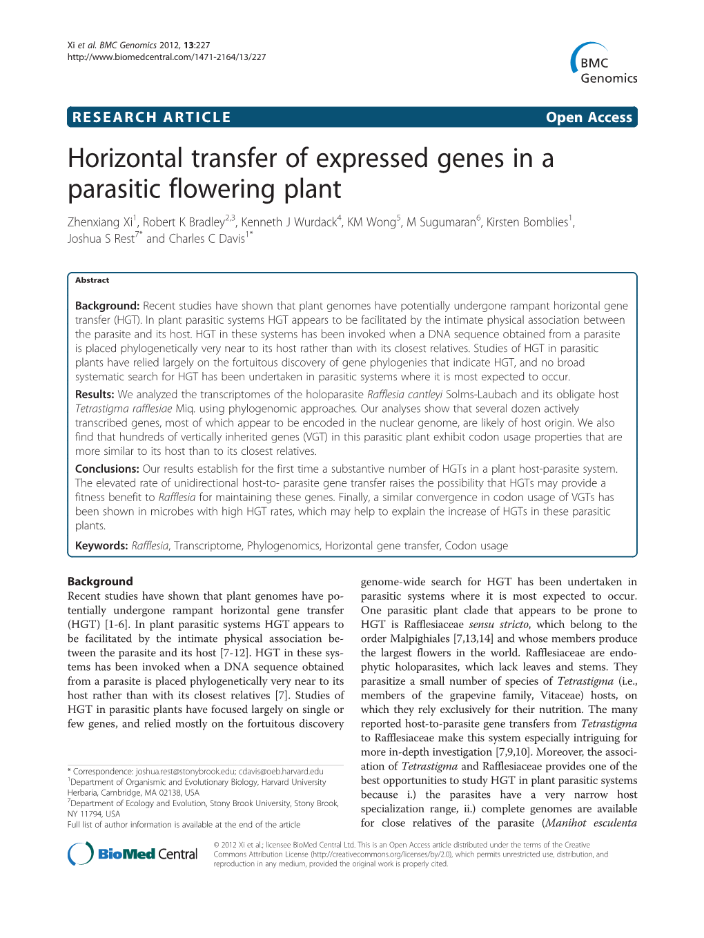 Horizontal Transfer of Expressed Genes in a Parasitic