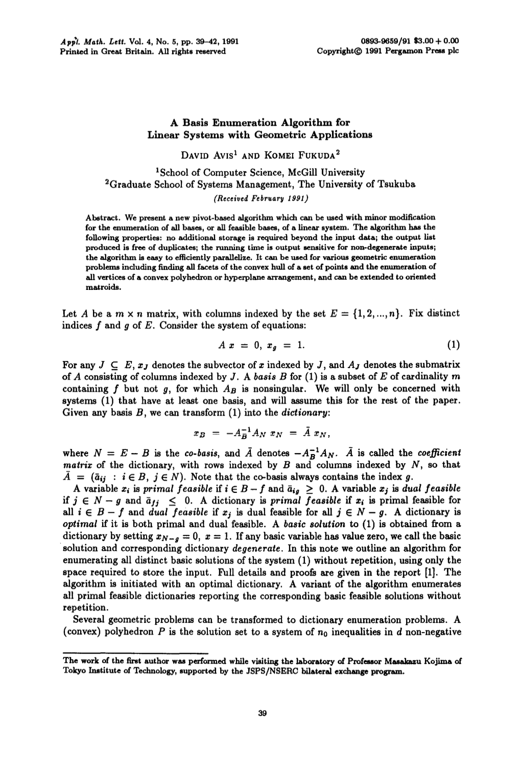 Ax = 0, X9 = 1. XB = -A,'AN XN = A