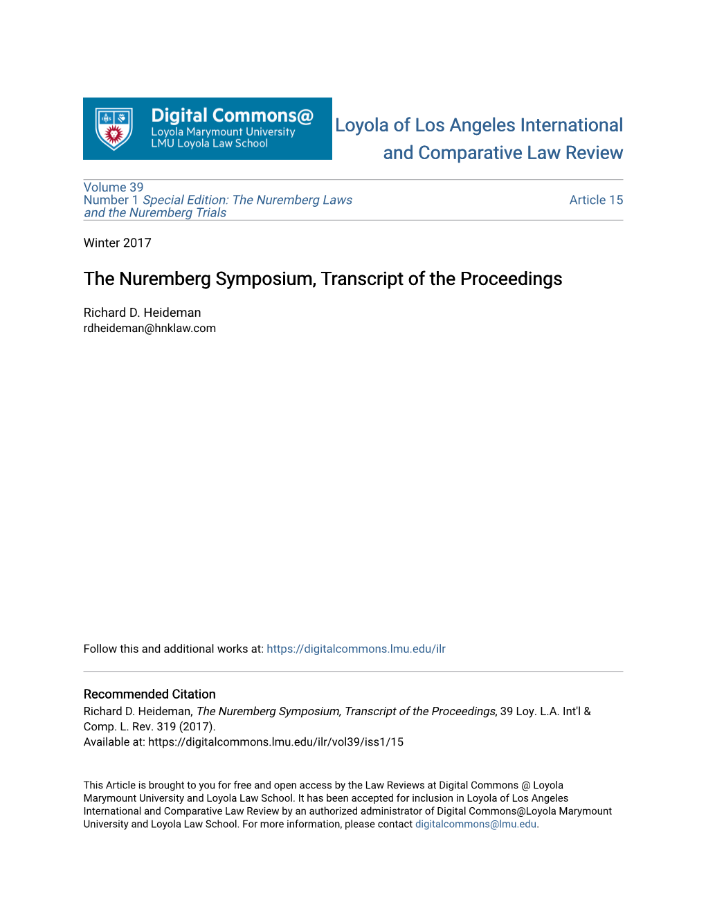 The Nuremberg Symposium, Transcript of the Proceedings