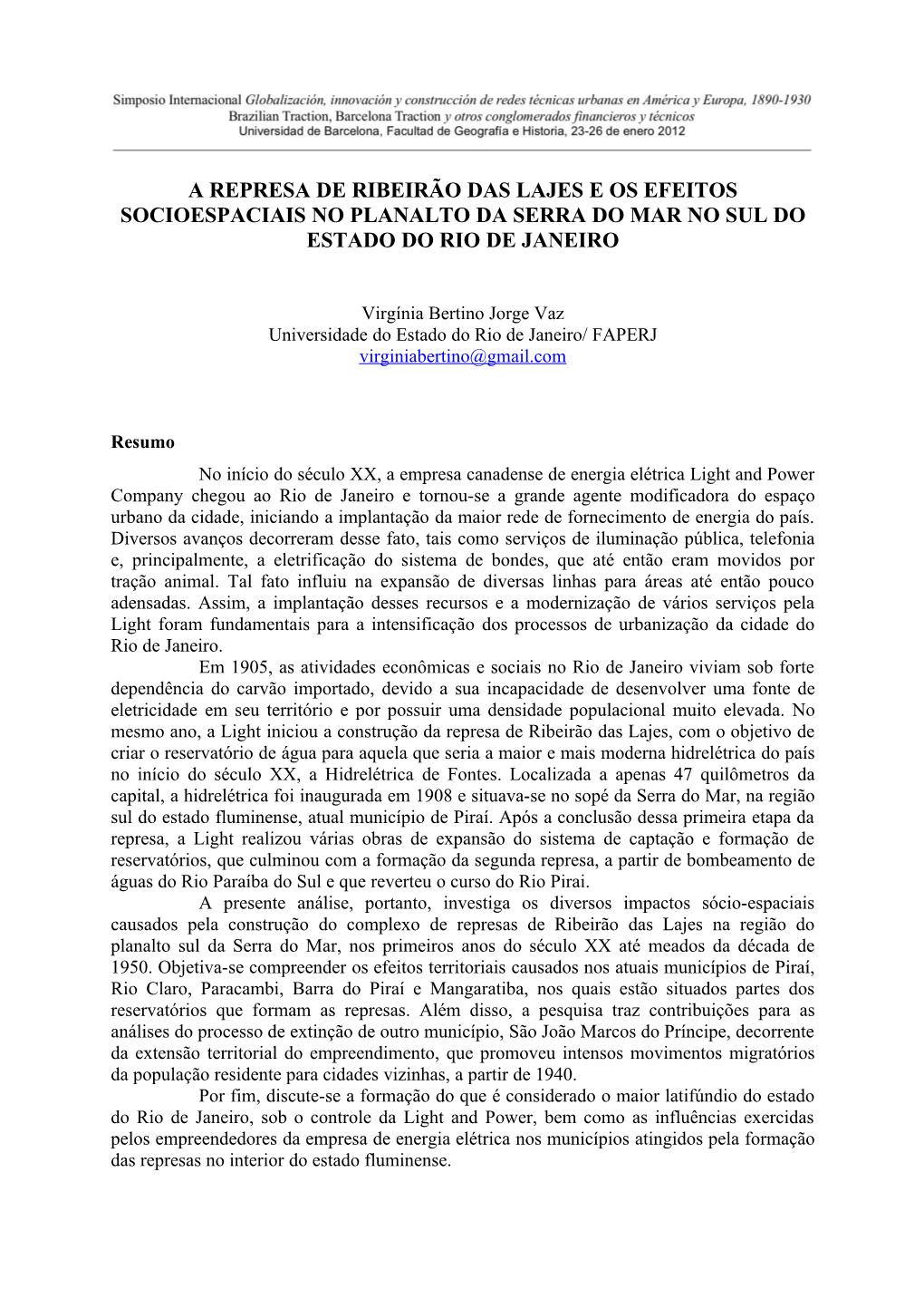 A Represa De Ribeirão Das Lajes E Os Efeitos Socioespaciais No Planalto Da Serra Do Mar No Sul Do Estado Do Rio De Janeiro