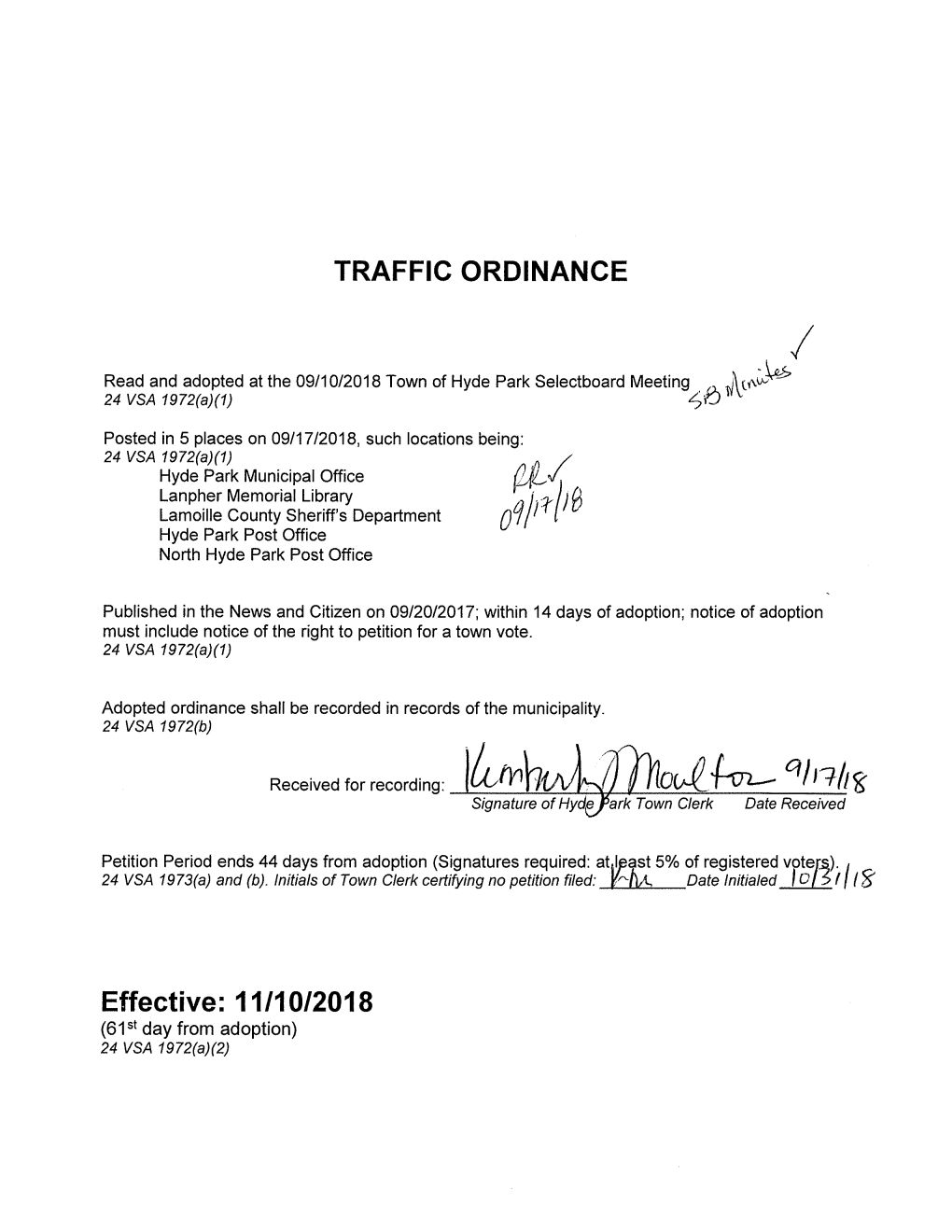 2018 Traffic Ordinance