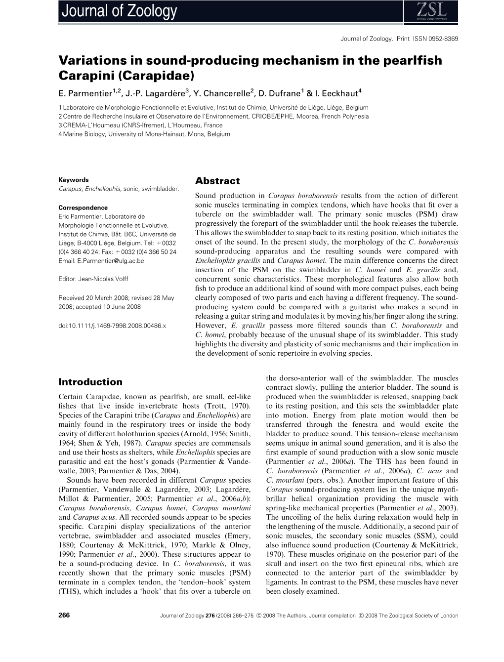 Variations in Soundproducing Mechanism in the Pearlfish