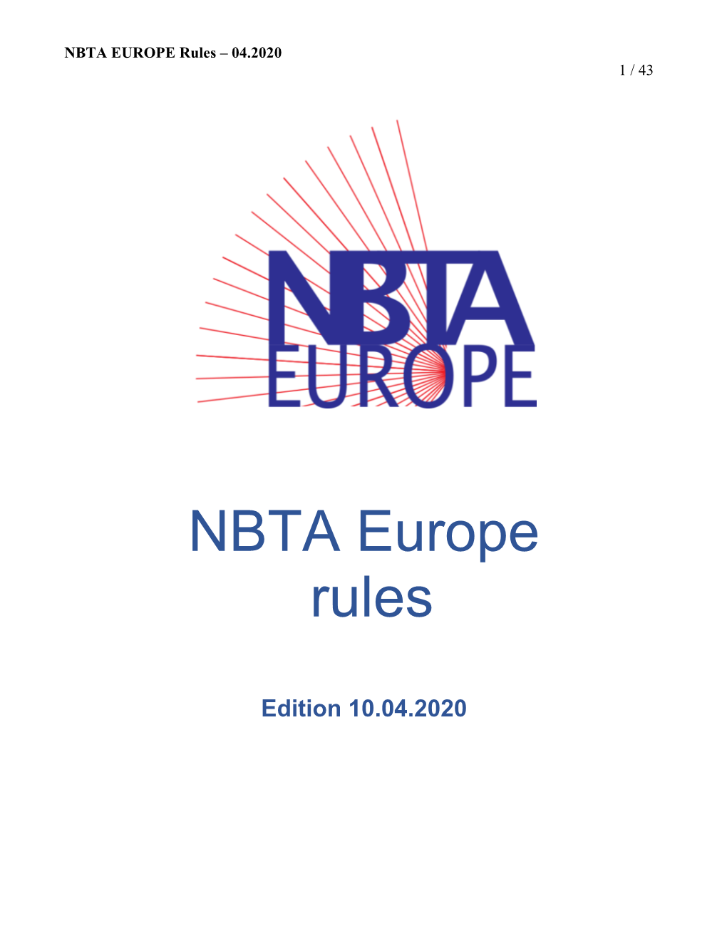 NBTA EUROPE Rules – 04.2020 1 / 43