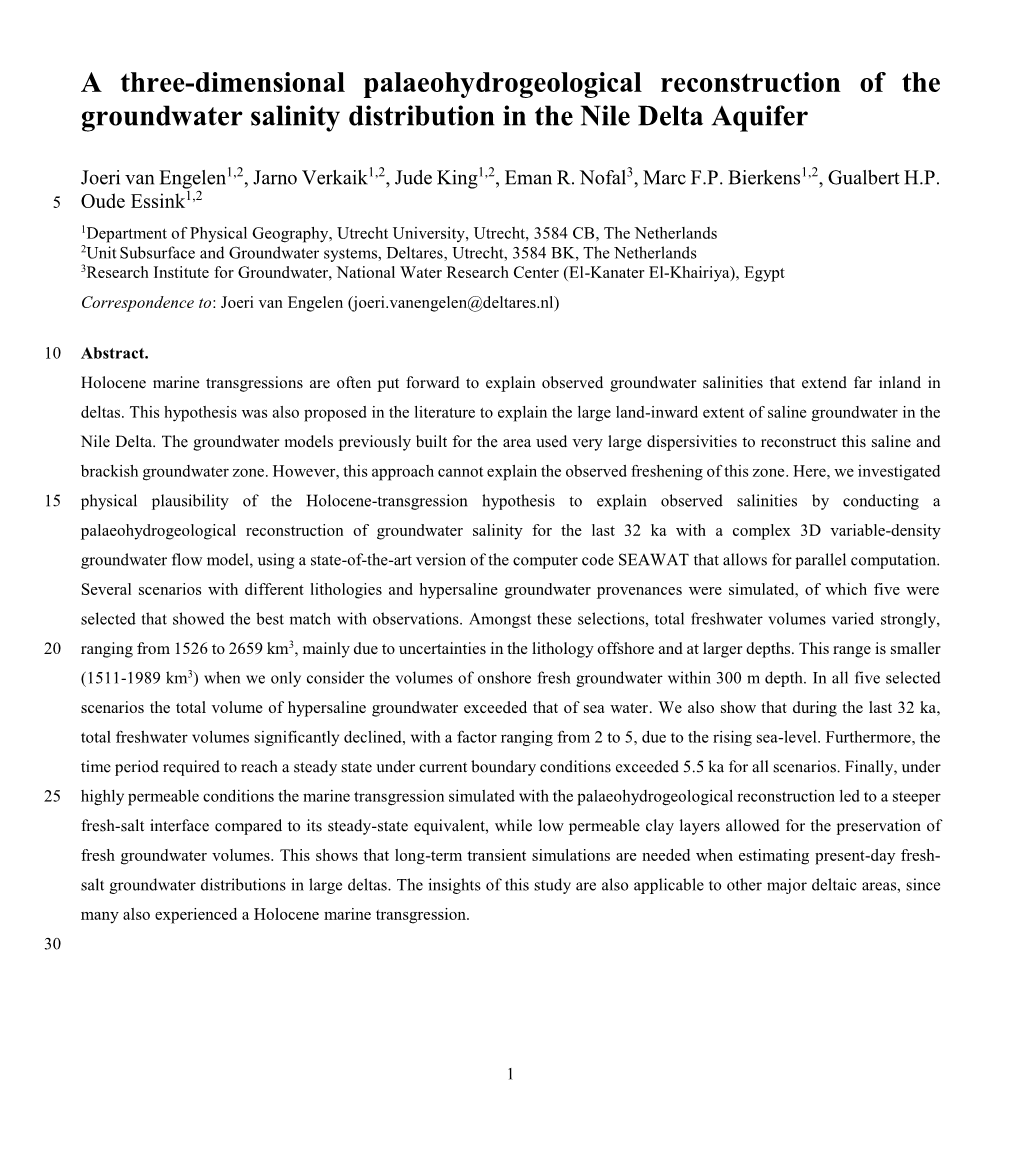 A Three-Dimensional Palaeohydrogeological Reconstruction of the Groundwater Salinity Distribution in the Nile Delta Aquifer