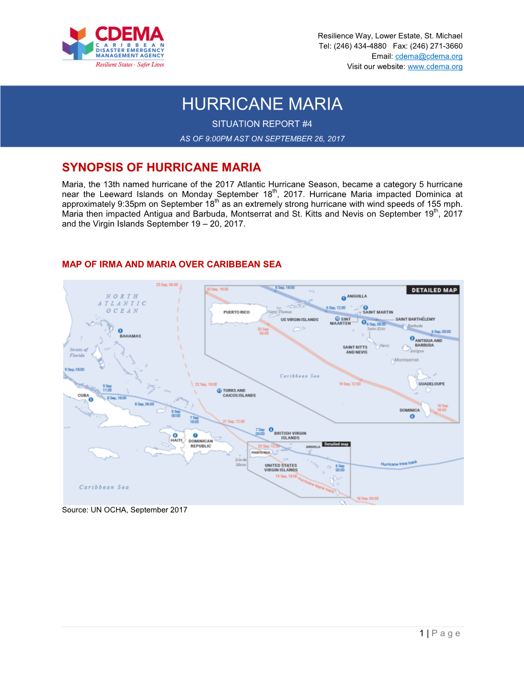 Hurricane Maria Situation Report #4 As of 9:00Pm Ast on September 26, 2017