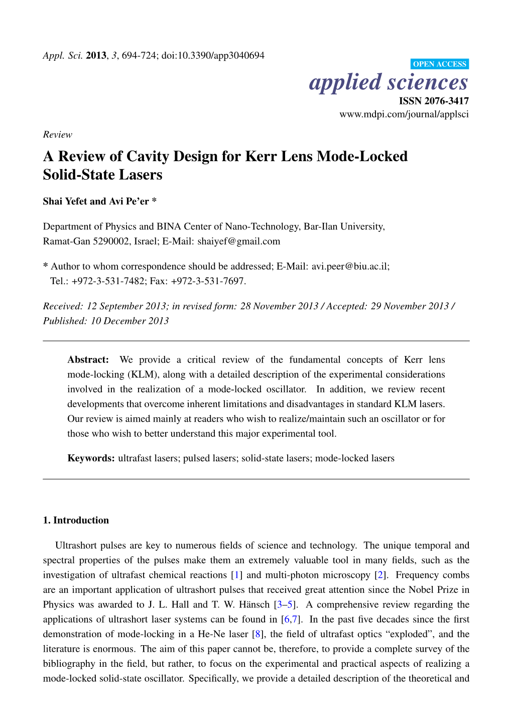 A Review of Cavity Design for Kerr Lens Mode-Locked Solid-State Lasers