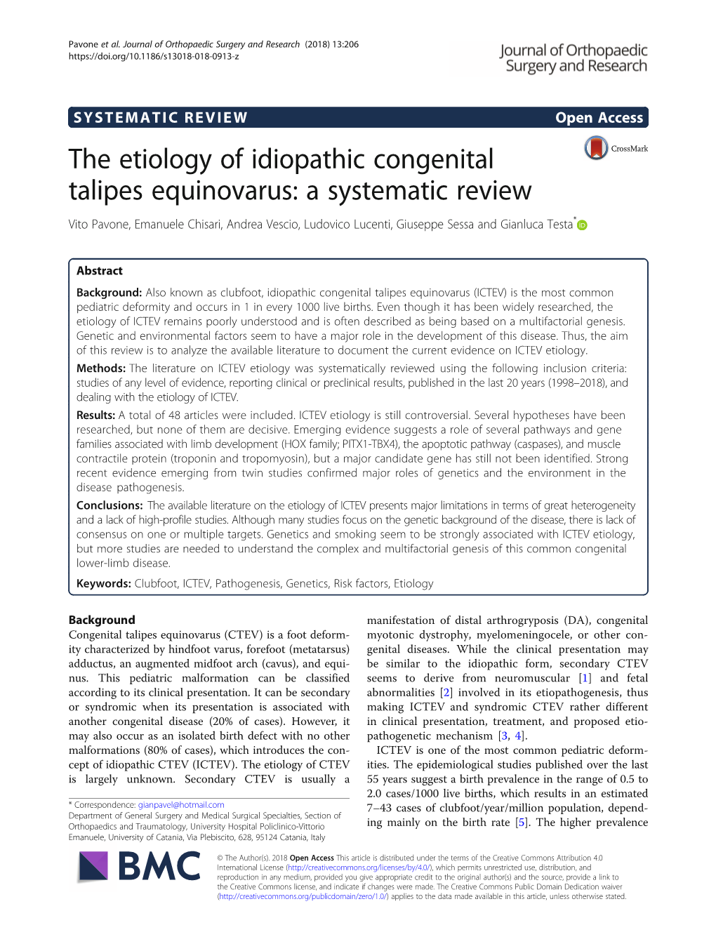 The Etiology of Idiopathic Congenital Talipes Equinovarus