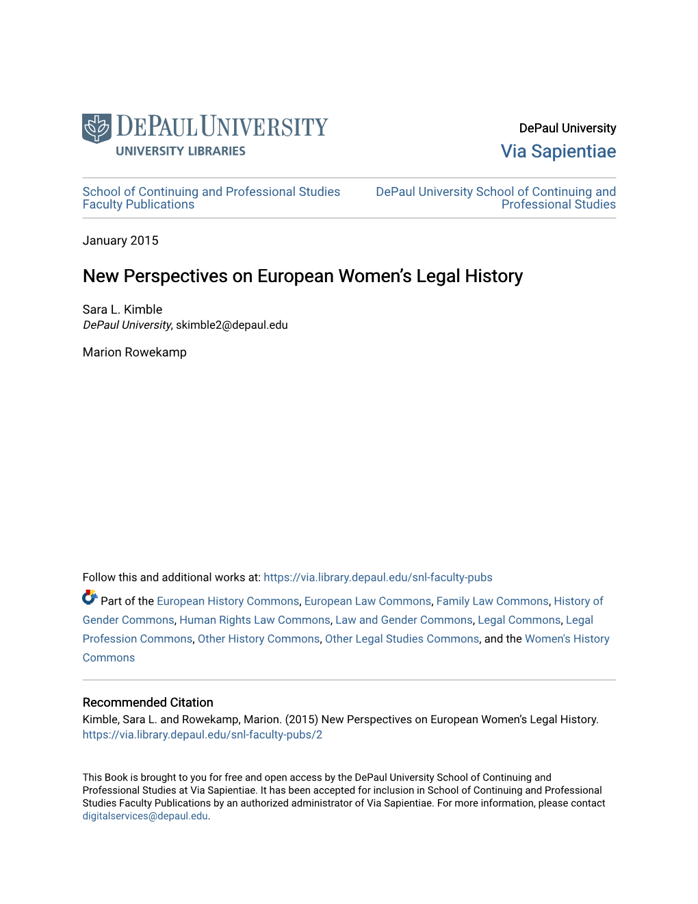 New Perspectives on European Women's Legal History