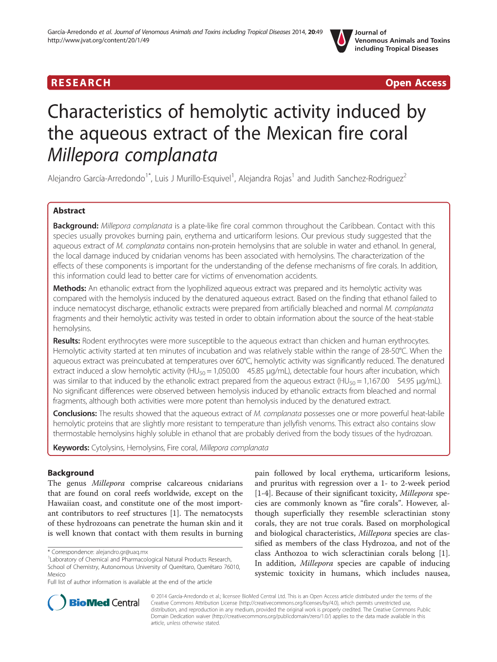 Characteristics of Hemolytic Activity Induced by the Aqueous Extract Of