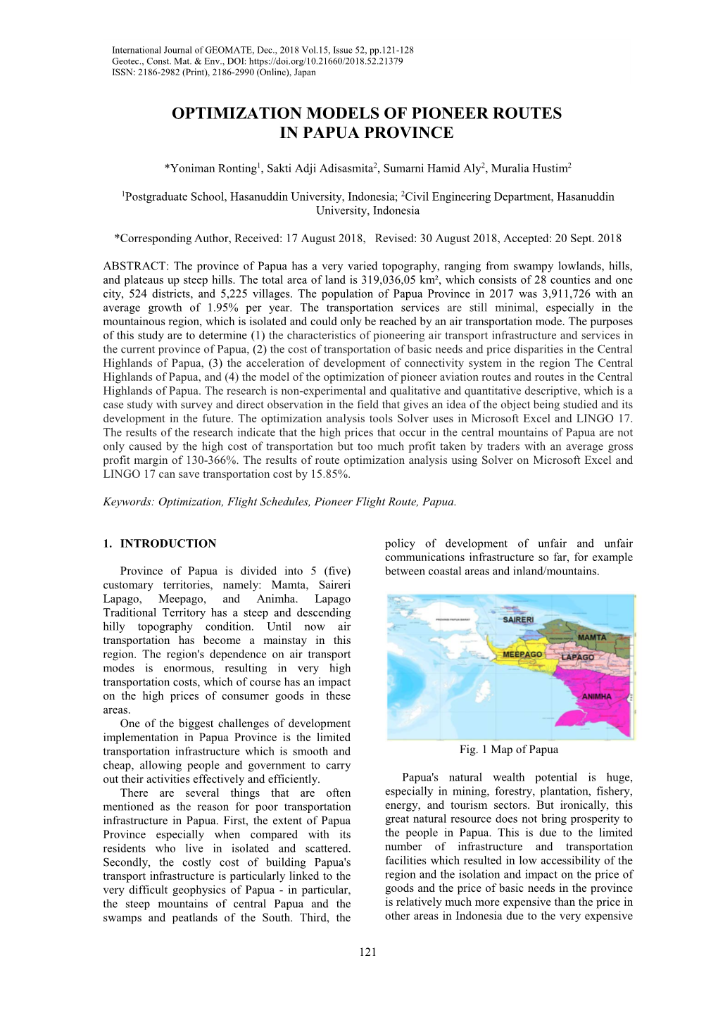 Optimization Models of Pioneer Routes in Papua Province