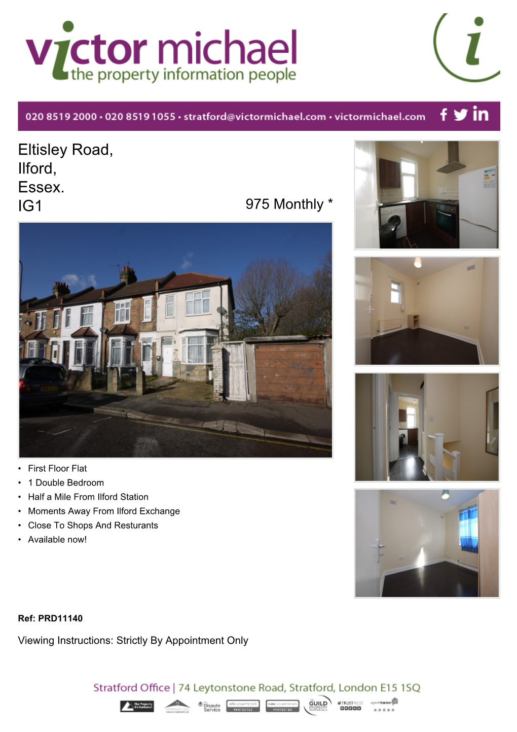 Eltisley Road, Ilford, Essex. IG1 975 Monthly *