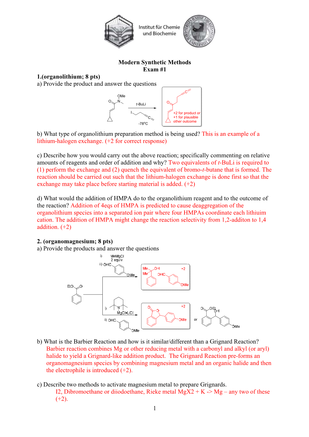 Modern Synthetic Methods Exam #1 1.(Organolithium; 8 Pts) A) Provide