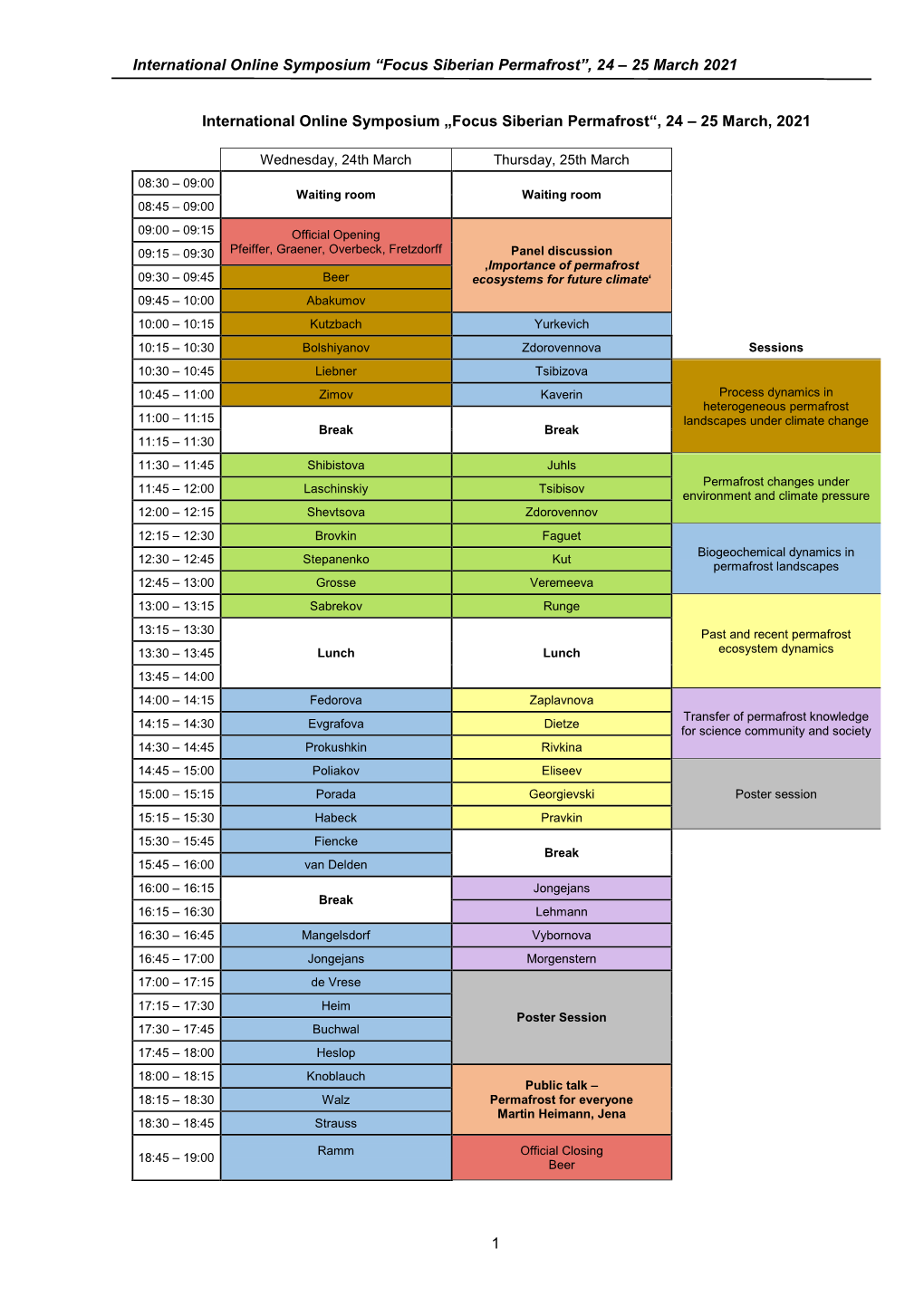 “Focus Siberian Permafrost”, 24 – 25 March 2021 1 International Online Symposium