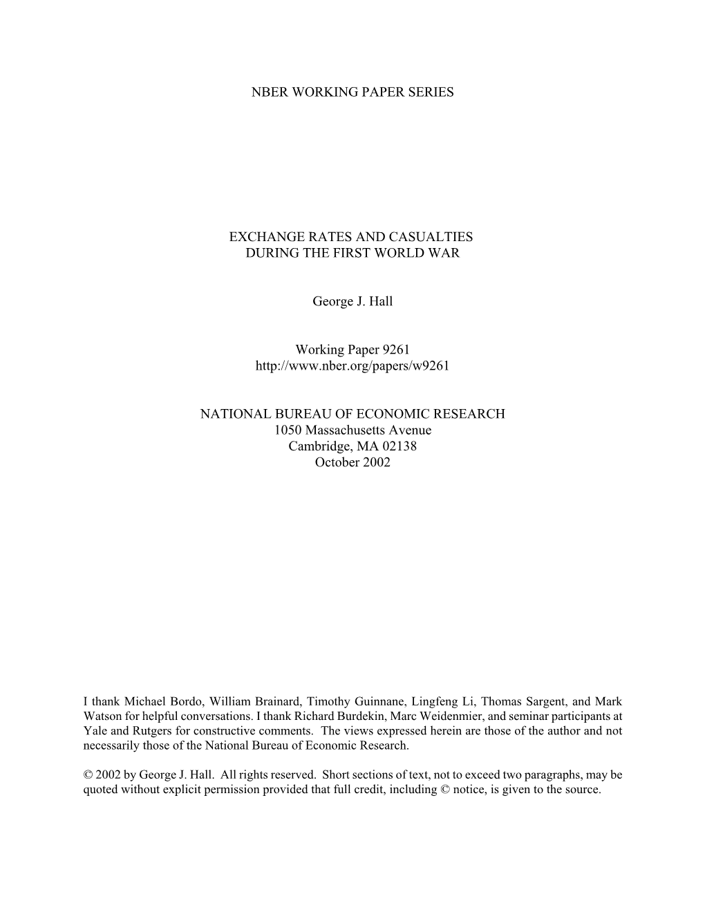 Nber Working Paper Series Exchange Rates And