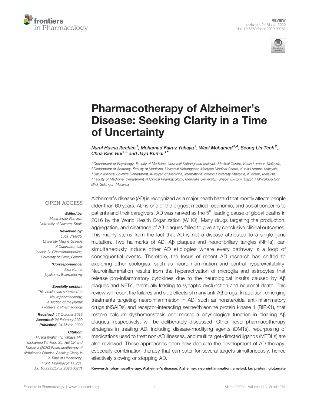 Pharmacotherapy of Alzheimer's Disease