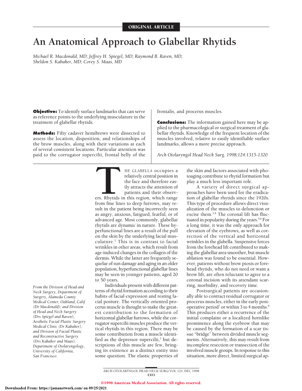 An Anatomical Approach to Glabellar Rhytids