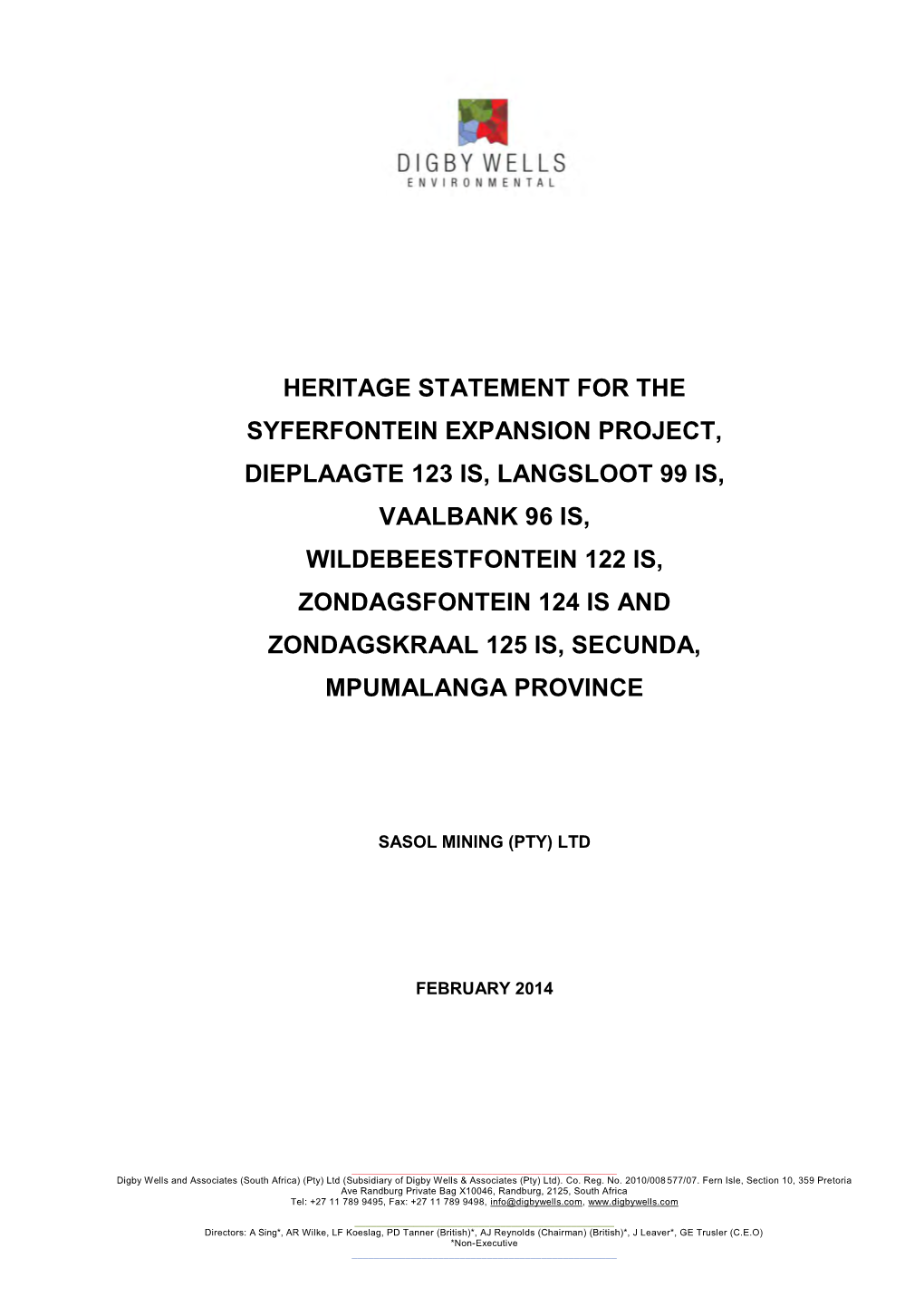 Heritage Statement for the Syferfontein