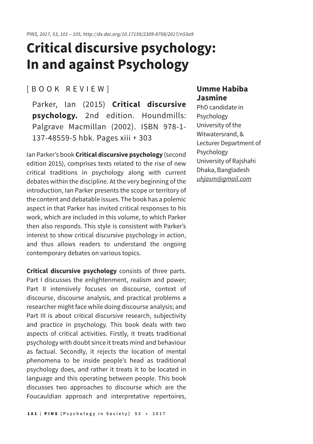 Critical Discursive Psychology: in and Against Psychology