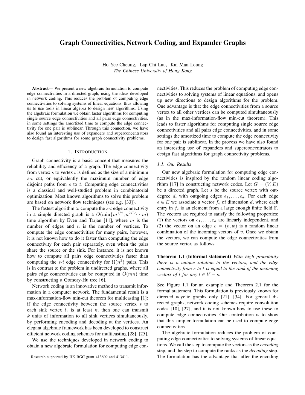 Graph Connectivities, Network Coding, and Expander Graphs