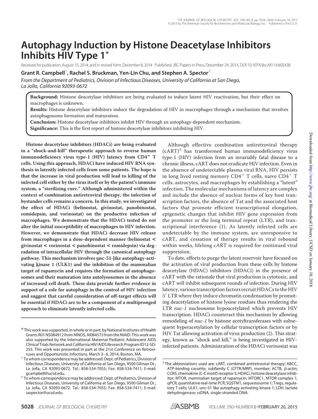 Autophagy Induction by Histone Deacetylase