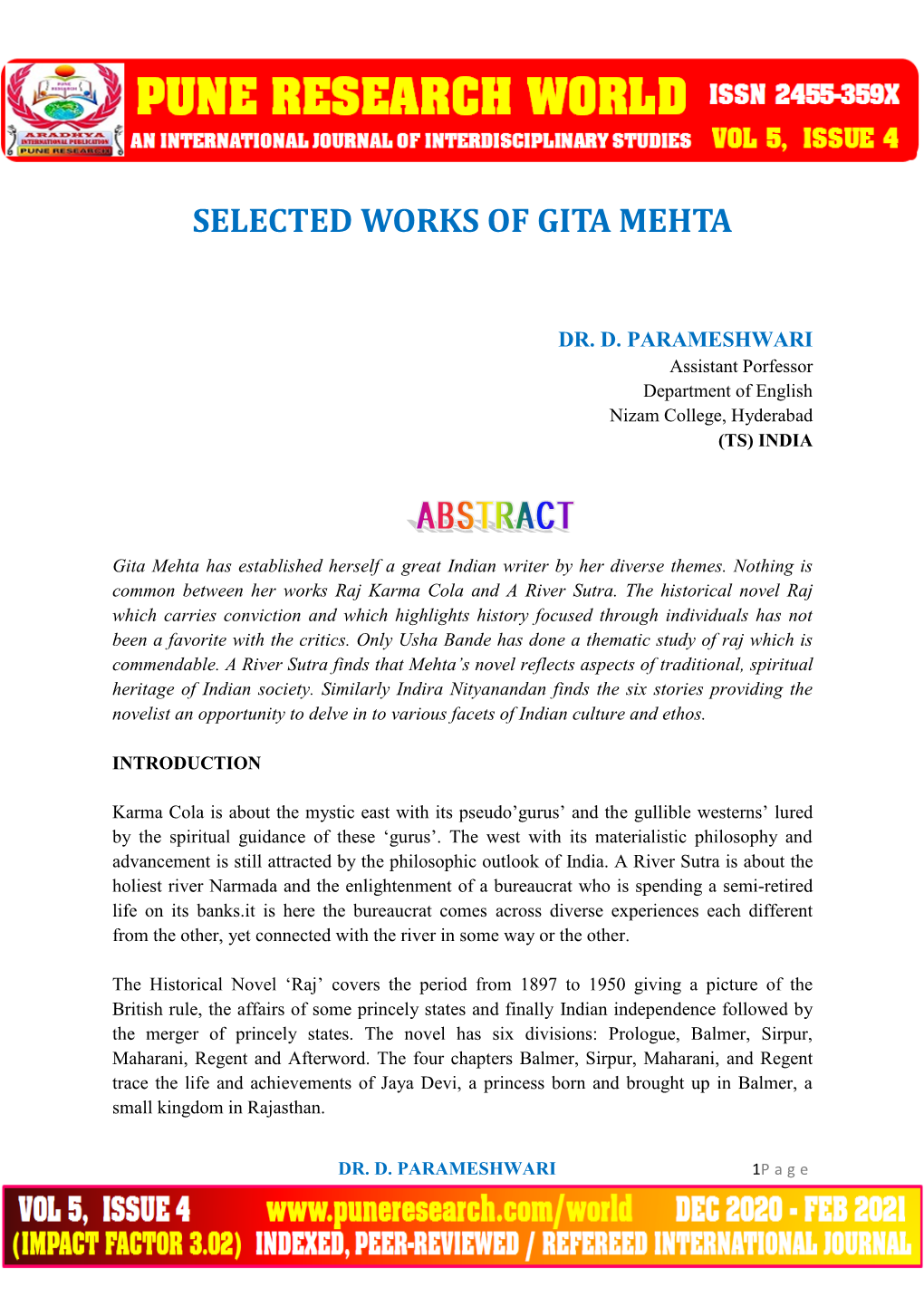 Selected Works of Gita Mehta