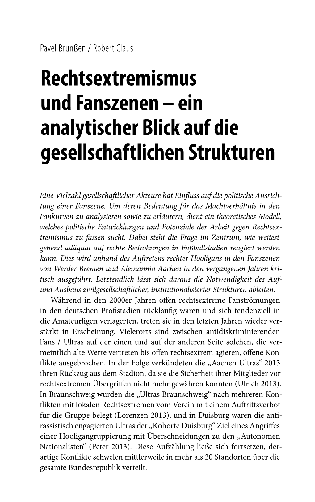 Rechtsextremismus Und Fanszenen – Ein Analytischer Blick Auf Die Gesellschaftlichen Strukturen